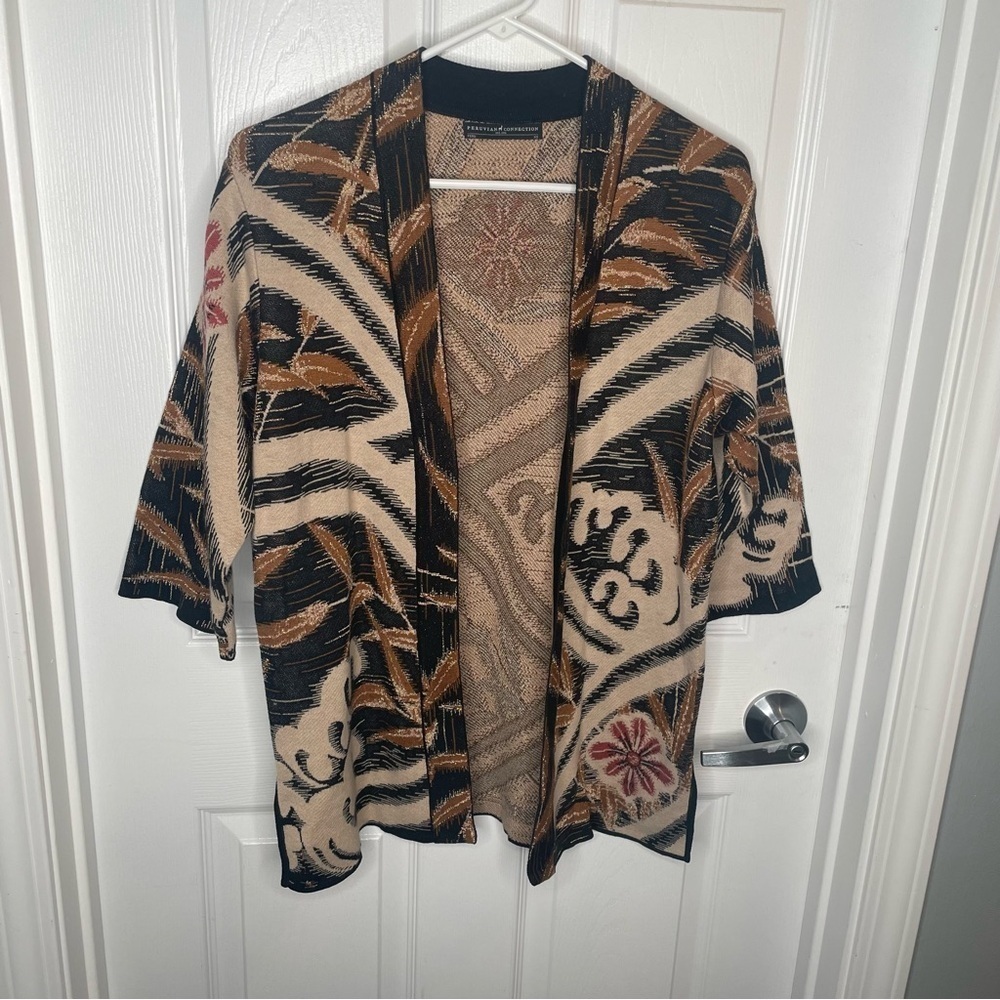 Peruvian Connection Yasmin Cardigan Floral Metallic Pima Cotton In Multicolor XS